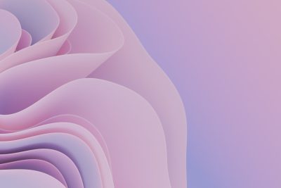 A pink and purple gradient background with curved paper in a simple and minimalist style with soft edges, rendered in Cinema4D with delicate curves and rounded shapes at a high resolution with layered forms. The composition is symmetrical and balanced with an overall light color scheme. It features an abstract shape in the style of a half length closeup of the entire product design pattern with a 30 degree perspective from above. --ar 128:85