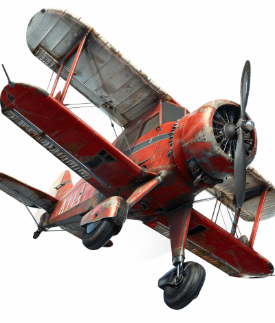 a red biplane, flying on white background, 3d render, game art style, game asset design, high resolution, high contrast, high quality, high detail, hyper realistic, hyper detailed rendering, hyper detailed, hyperrealistic, hyper realistc