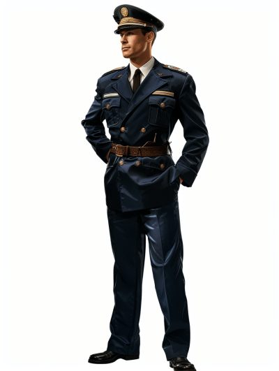 Full body shot of an American military officer in a blue uniform standing pose against a white background, in the style of digital art by [Loish](https://goo.gl/search?artist%20Loish) and [Bill Sienkiewicz](https://goo.gl/search?artist%20Bill%20Sienkiewicz). Full body portrait.