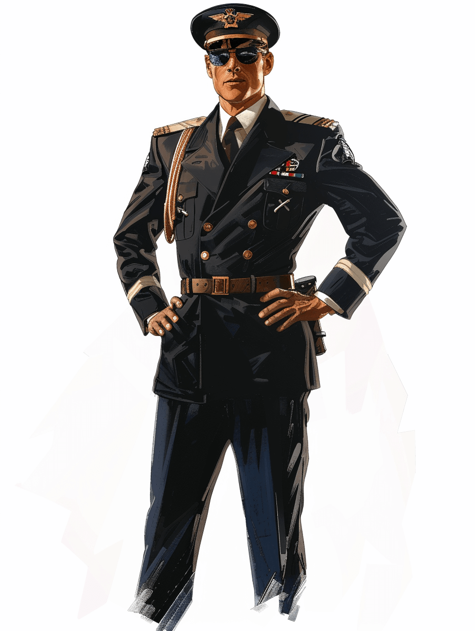 full body of a U.S. air force officer in a standing pose, isolated on a white background, in the comicbook style, photorealistic watercolor in the style of [Artgerm](https://goo.gl/search?artist%20Artgerm) and in the style of [Alphonse Mucha](https://goo.gl/search?artist%20Alphonse%20Mucha)