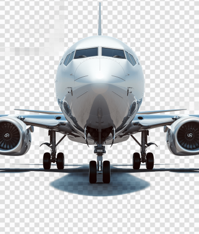 Front view of an airplane isolated on transparent background, png file