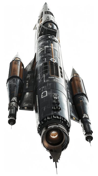 Stawa's spaceship from the movie 'Setroc, flying in space, view of all its details, on white background, hyper realistic photography, high resolution