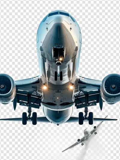 Big jet airplane, white background, transparent PNG, high resolution, top view.