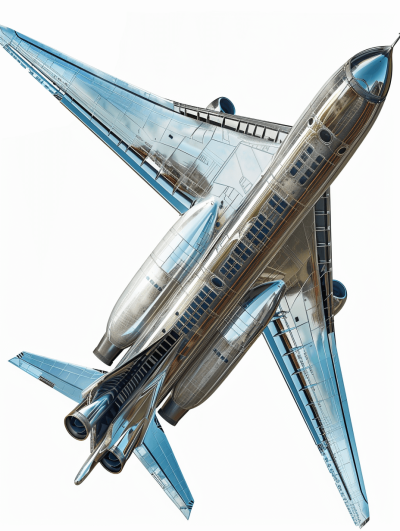 Side view of a futuristic silver airplane with blue windows against a white background, vector art illustration in the style of [James Jean](https://goo.gl/search?artist%20James%20Jean) and [Peter Mohrbacher](https://goo.gl/search?artist%20Peter%20Mohrbacher), high resolution, highly detailed, hyperrealistic.