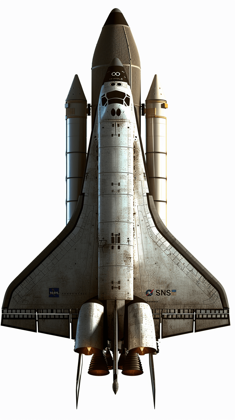 space shuttle, clip art on white background, 3d rendering, high resolution photography