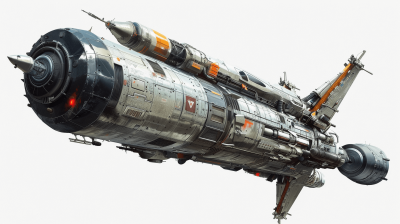 A sci-fi spaceship with two engines on a white background, concept art in the style of [Craig Mullins](https://goo.gl/search?artist%20Craig%20Mullins), a digital painting in the Star Wars style, with details.