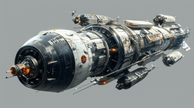 A spaceship with multiple engines and several cargo holds, in the hyper realistic style.