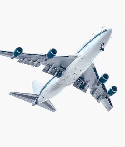 A realistic airplane flying in the air, white background, no shadows, png transparent, white and blue color scheme, high resolution, high detail, high quality, high definition, hyperrealistic, hyperdetailed, hyperphotorealistic, hyperfine, hyperquality, hyperwidescreen