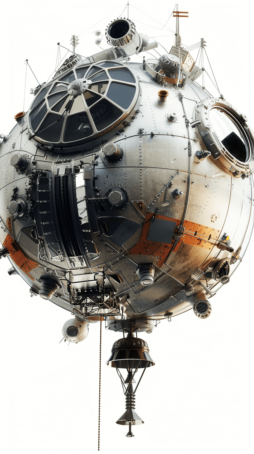 A highly detailed 3D render of the sphere shaped steampunk airship, isolated on a white background as an RPG game asset in the style of unreal engine, ray tracing.