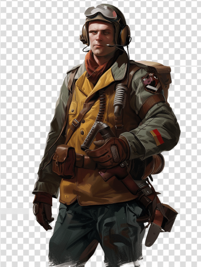 A ruggedly handsome World War One pilot, full body character concept art in the style of digital painting, vector style illustration, artstation.