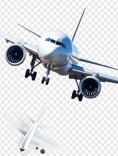 commercial airplane flying isolated on transparent background, png