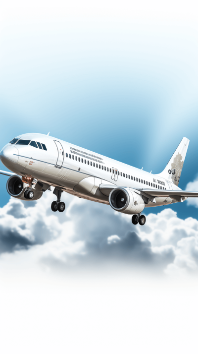 A white airplane flying in the sky, vector illustration style with clear details and a simple background, emphasizing realism and detail. The plane is depicted as an A32086 N945UH from RiverEmily kingsman company in its profile view with its engines visible and surrounded by clouds. It has 'riveremily kings man' written on one side of its body. In front of the aircraft there should be some text that says 'ouro multiple travel brochures'. White colors only. The style is in the style of RiverEmily kingsman.