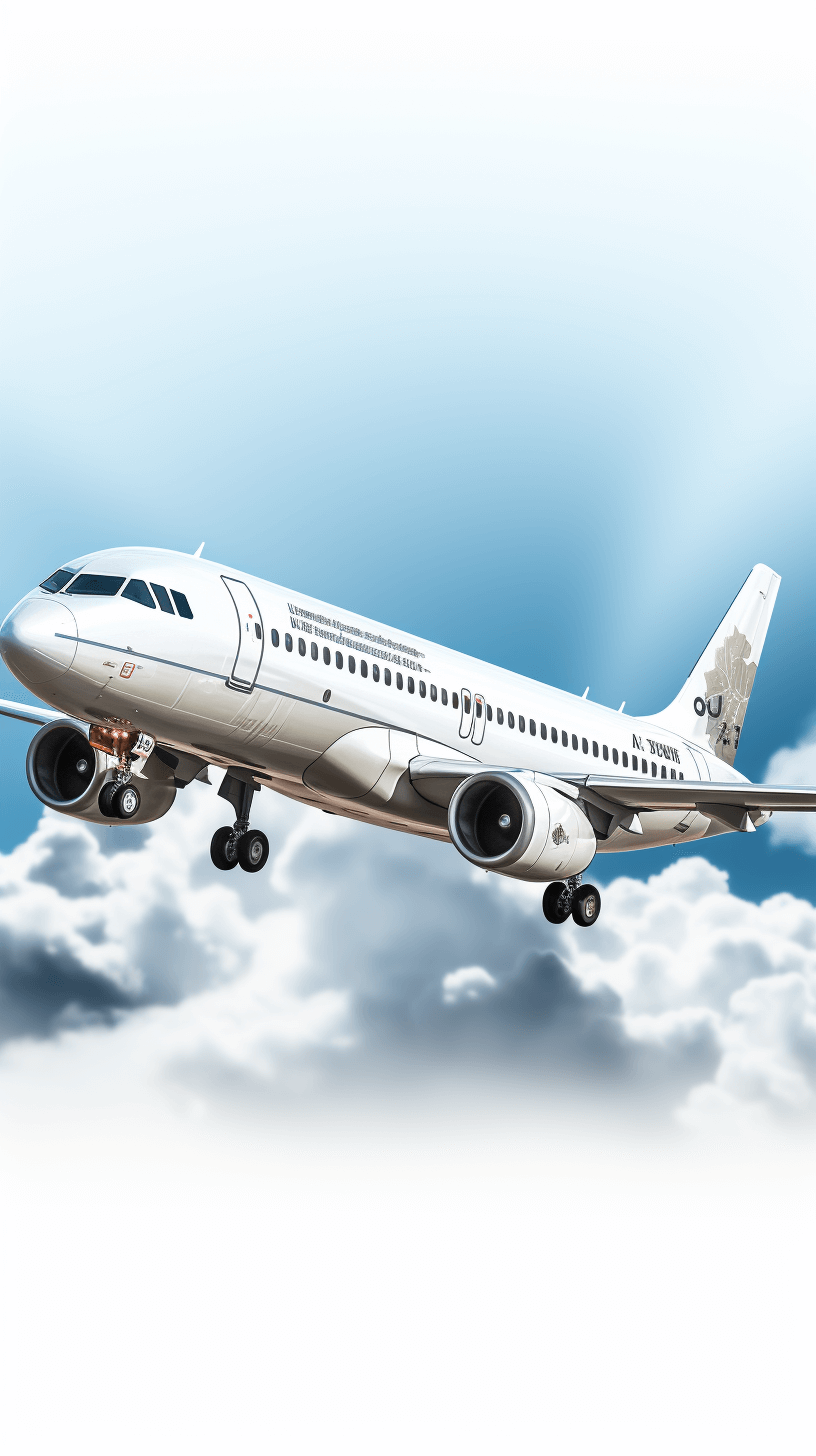 A white airplane flying in the sky, vector illustration style with clear details and a simple background, emphasizing realism and detail. The plane is depicted as an A32086 N945UH from RiverEmily kingsman company in its profile view with its engines visible and surrounded by clouds. It has ‘riveremily kings man’ written on one side of its body. In front of the aircraft there should be some text that says ‘ouro multiple travel brochures’. White colors only. The style is in the style of RiverEmily kingsman.