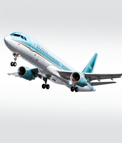 3d vector render of an airplane flying, white background, light blue and teal color scheme