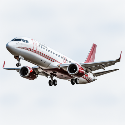 Photorealistic image of an Indian airbus A320, white and red livery with no text on the body, flying in a clear sky, high resolution, high quality, shot using a Canon EOS R5 camera with a standard lens, professional lighting setup, capturing the dynamic angle with motion blur, high resolution