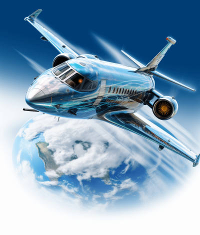 A futuristic jet plane flying around the earth, with blue and white colors, in the vector art style, a hyper realistic illustration, a detailed rendering of light, with sharp focus, high resolution, high quality, high detail, high definition. A high octane render, hyperrealistic, hyperdetailed, hyperfuturistic, hyperillustrated, product photography, a wide angle shot, an ultrawide angle lens, a long range perspective, a perfect composition, professional photography, with very high details, sharp lines, a full body shot.