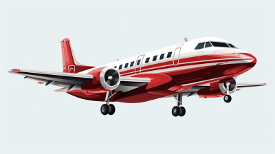 A red and white private jet vector flat illustration in the style of vector style with a simple design and simple background without shadows, gradients, or colors using vector graphics and vector shapes with simple details and no textures, shading, or lighting effects in a vector rendering.