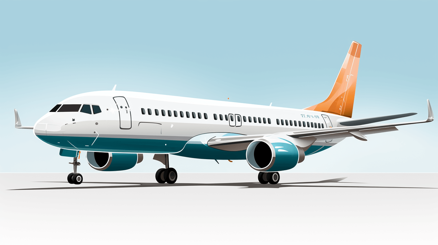 A320 airplane vector illustration with white background, orange and teal color scheme