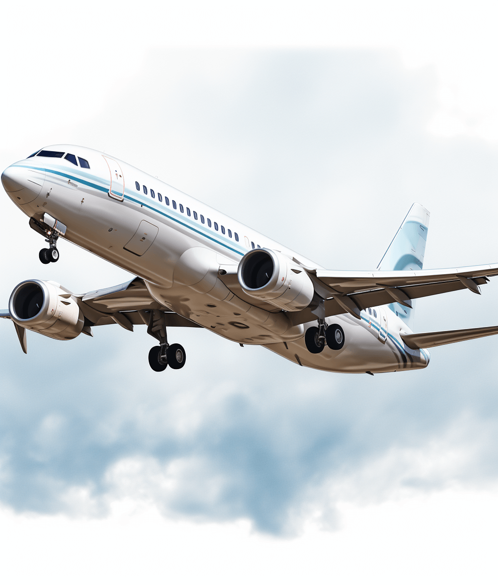 A white and blue airplane flying in the sky, vector illustration, high resolution photography, high detail, realistic photo, stock photo, professional color grading, clean sharp focus, isolated on background.