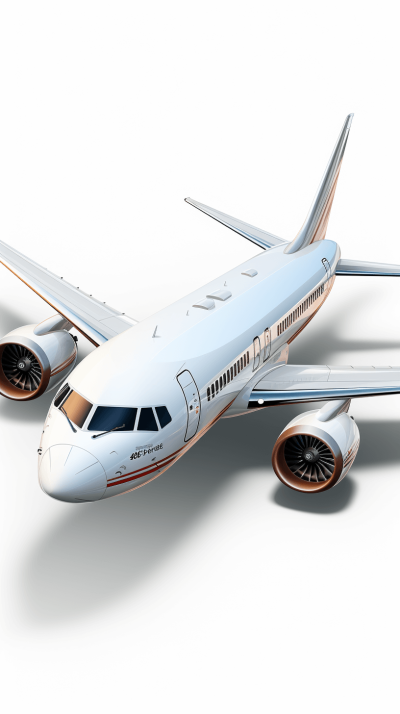 3d render of white boeing airplane with copper accents, white background, isometric view, high resolution, hyper realistic