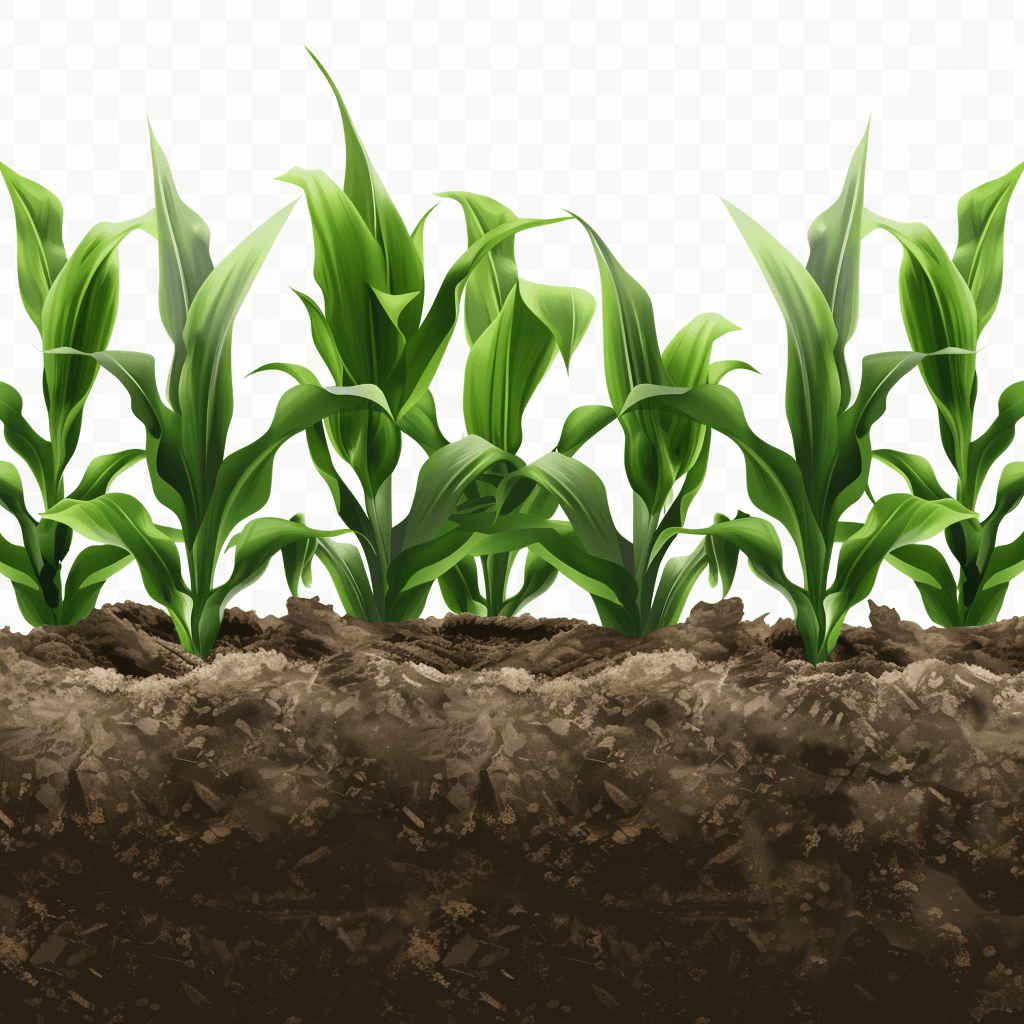 cut out vector of corn field, soil with green leaves at the top, png transparent background, png cutout, vector illustration, hyper realistic, hyper detailed