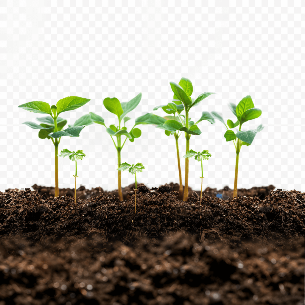 Soybean seedlings growing in the soil, png background, png format for cutout images, png style, png transparent background, png hyper realistic photography, png high resolution, no shadow on white background