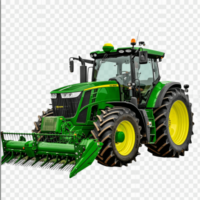 john deere tractor with plow , isolated on transparent background, png photo stock, cutout of vector illustration clipart, cut out, PNG file white color Background