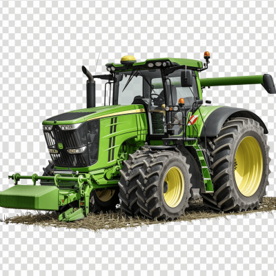 John Deere tractor clipart, isolated on transparent background, hyper realistic