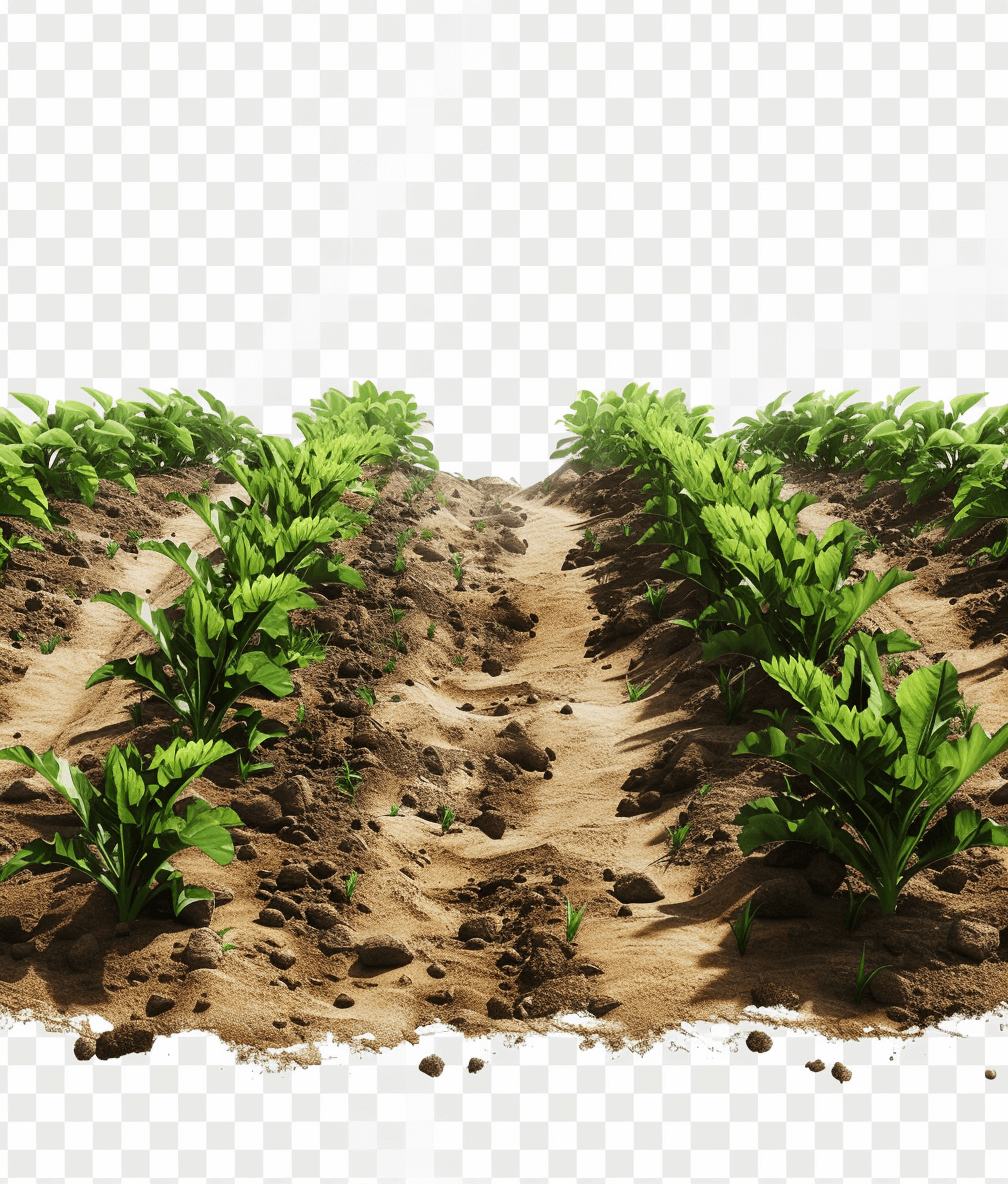 agriculture farm, growing corn plants on dirt ground, png transparent background