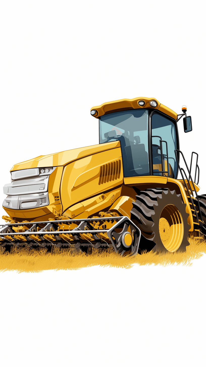 digital illustration of a yellow tractor in the style of vector style on a white background in high resolution logo format