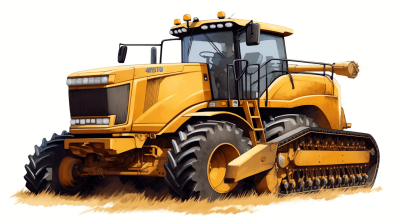 Yellow tractor with tracks, vector illustration on white background, in the style of vector, high resolution, high quality, high detail, high definition, high resolution, vector art.