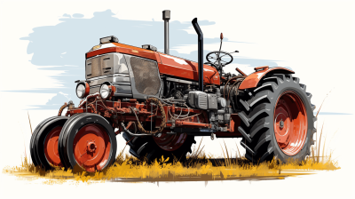 Retro tractor vector illustration with a detailed background in the style of vector illustration, on a white background in the style of vector art, in a flat design style with simple lines, vector sticker print ready for printing, vector clipart graphic element cutout in the style of vector graphic, on a white background, vector clip artwork