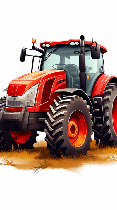 cartoon style illustration of tractor, white background, digital art in the style of gta game artwork, bright colors, high contrast