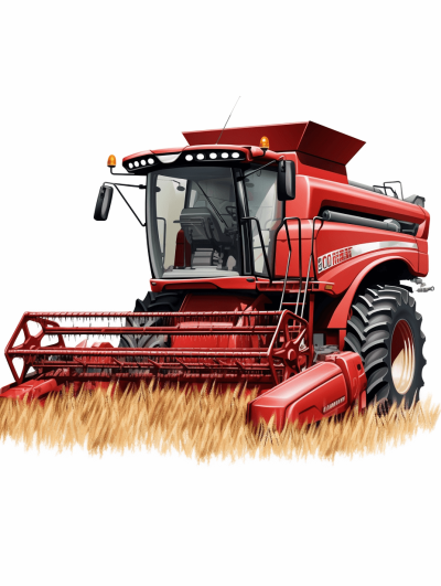 hyper realistic illustration of a modern red harvester in the field, white background, high resolution digital vector art, tshirt design style in the style of harvester