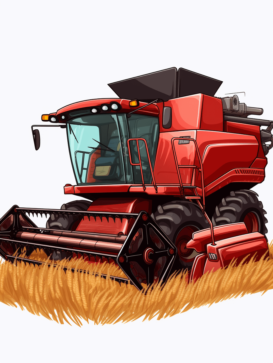 cartoon style red harvester in the field, in the style of vector graphics, white background, high detail, hyper quality, high resolution, high definition