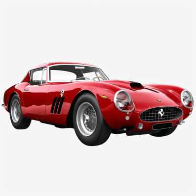 A red Ferrari car, the first 250 GT Berlinetta race car from ferrari in white background, 3D rendering, high resolution photography, high quality