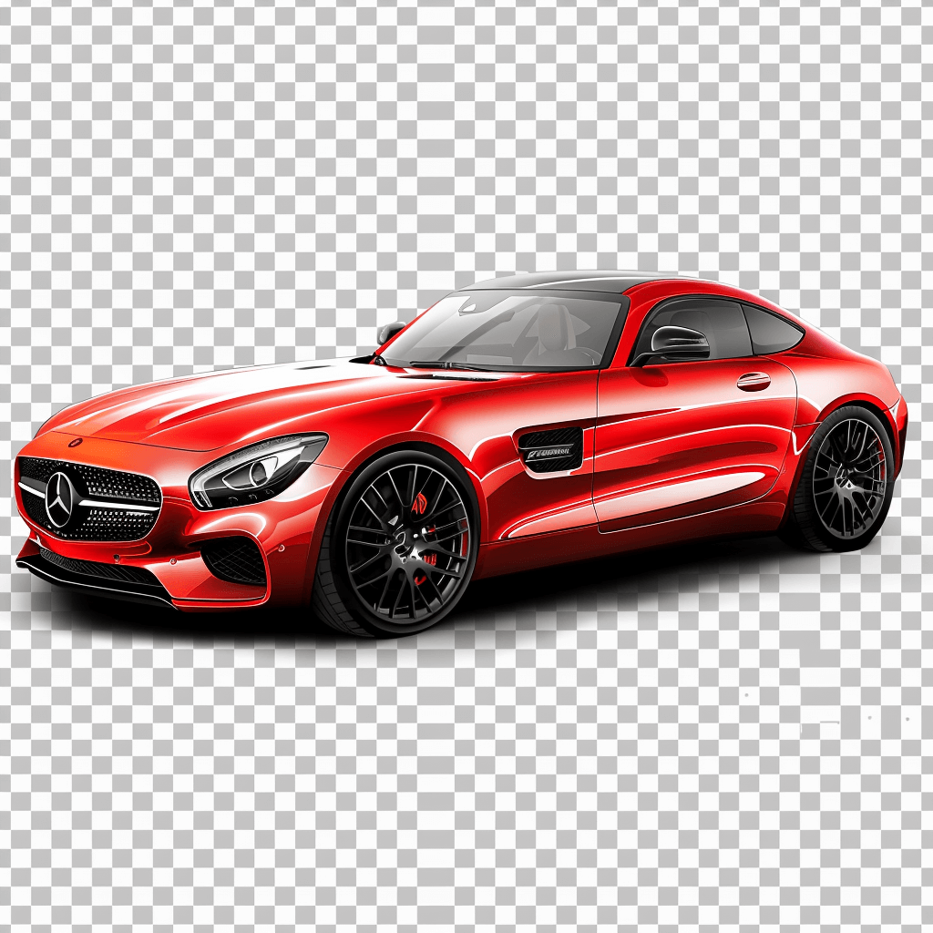 Mercedesbenz AMG GT car, red color, simple style, solid background color, PNG cutout, transparent background.