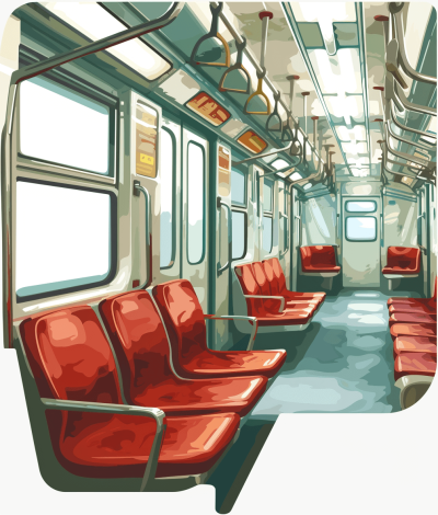 sub dreamy subway interior vector art illustration white background, with red seats