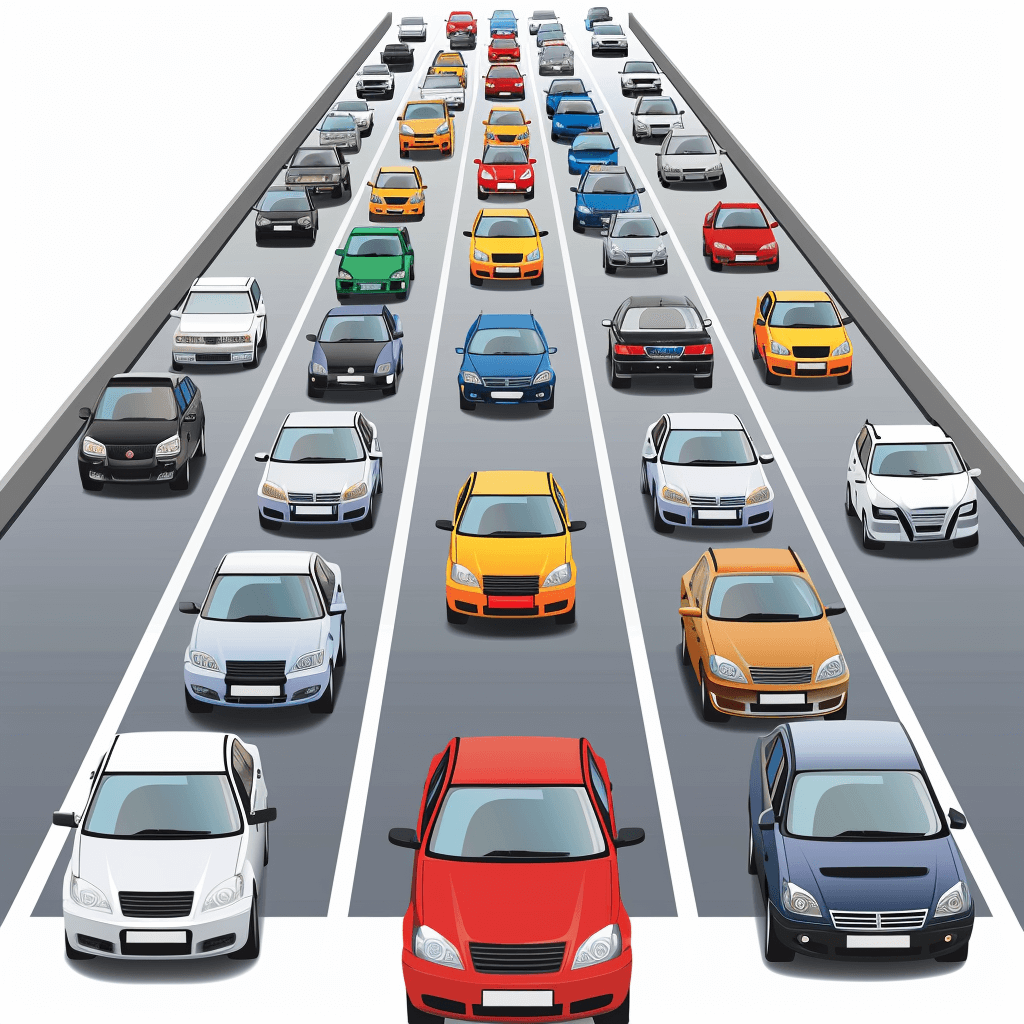 vector illustration of cars in traffic on a white background, high resolution, high quality, high detail clip art in the style of various artists