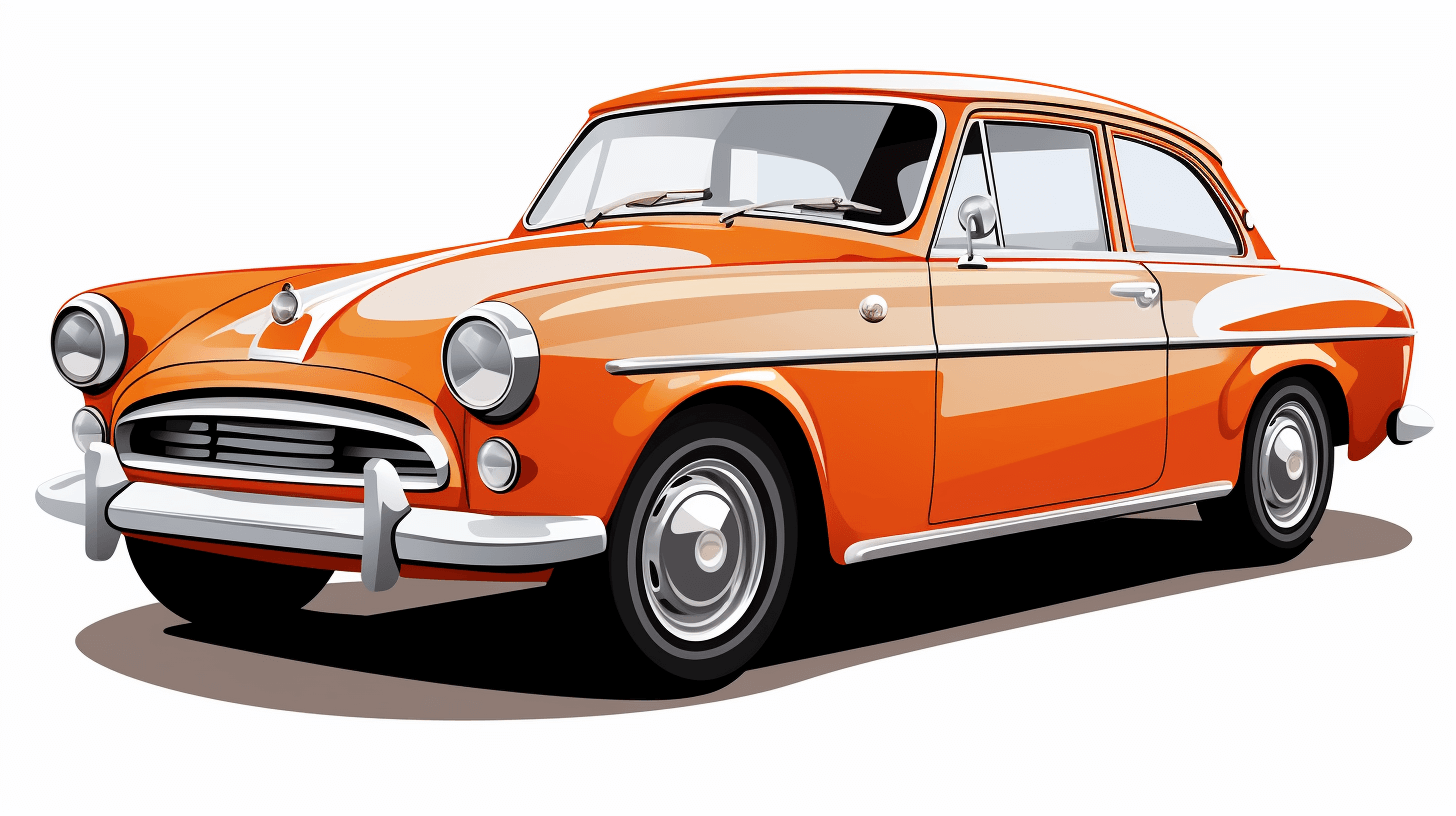 vintage car clip art, orange and white colour scheme, clipart vector illustration on pure solid background