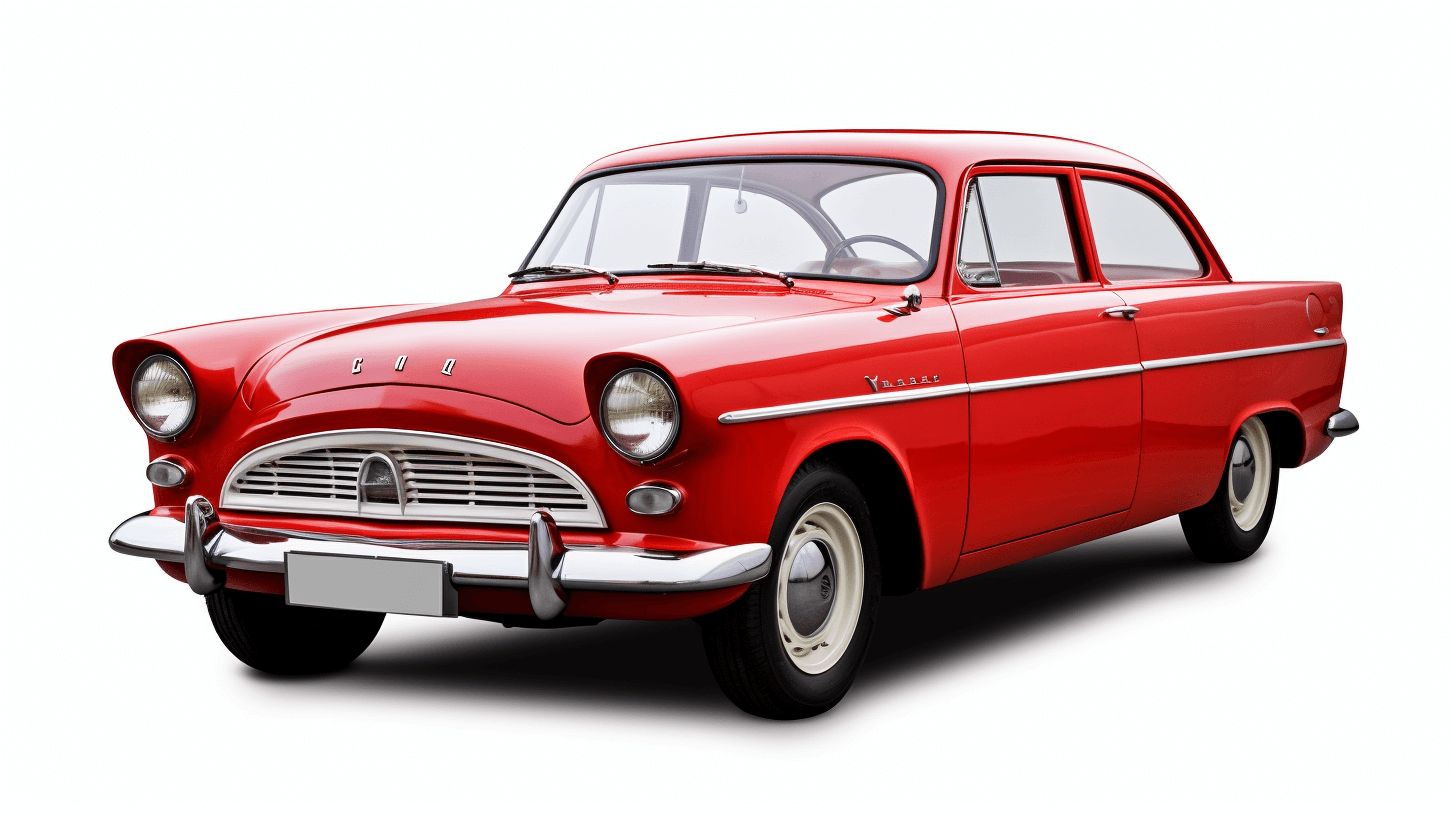 Red vintage car, isolated on white background with clipping path. Vintage and retro style of the model Ford bubble , clipart, isolated on white or transparent background