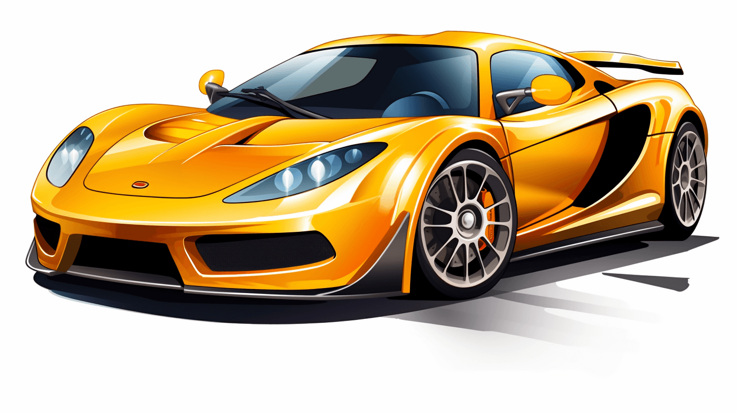 cartoon vector style landscape view of yellow lotus car, sports car, vector art illustration, white background, high resolution