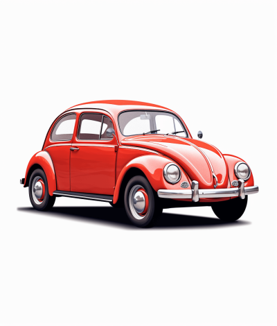 vintage red Volkswagen Beetle car, white background, vector art style, simple line drawing, white and red color palette, no shadows, high resolution, high quality, high detail, high contrast, sharp lines, sharp edges, no blur.