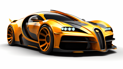 3d illustration of golden orange and black Bugatti supercar on white background,