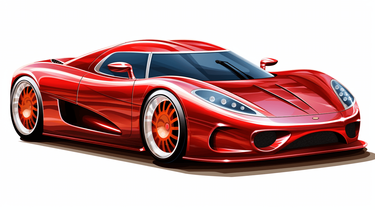 red Koenigsegg R in the style of [Tiago Hoisel](https://goo.gl/search?artist%20Tiago%20Hoisel), caricature-like realism, playful caricatures on a white background, vector illustration for a t-shirt design