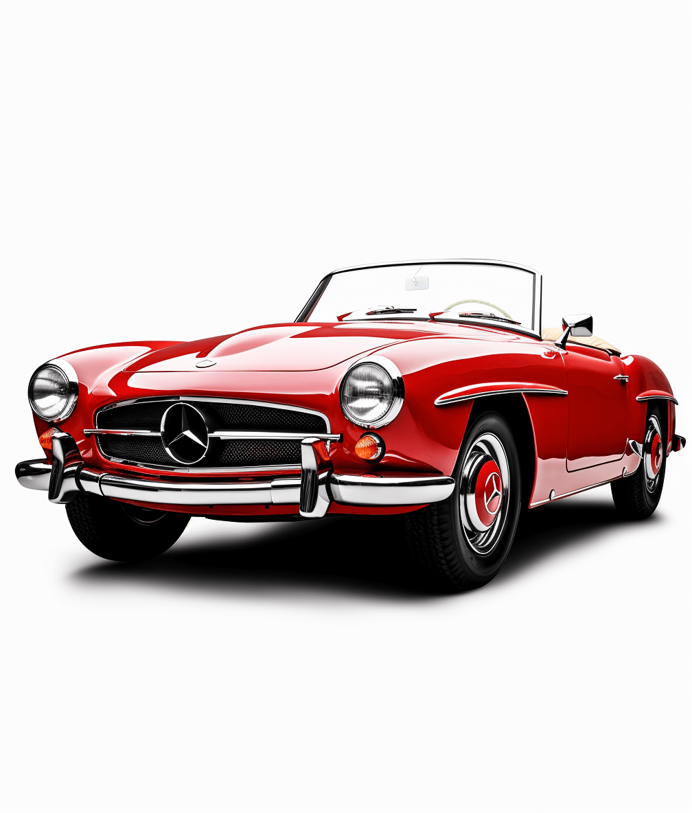 classic red mercedes sl roadster car on white background, vector illustration, front view, simple design, high resolution, high quality, detailed texture, professional photography, isolated in the middle of the canvas