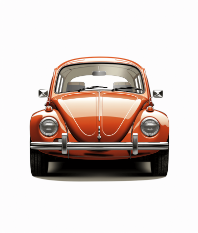 vintage orange vw beetle front view, simple vector art, white background