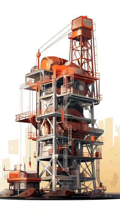 A simple illustration of an industrial tower, with high detail, on a white background, using warm colors, in an isometric view, in the style of Pascal Campion and [Greg Rutkowski](https://goo.gl/search?artist%20Greg%20Rutkowski).