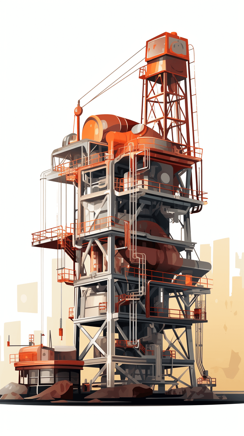 A simple illustration of an industrial tower, with high detail, on a white background, using warm colors, in an isometric view, in the style of Pascal Campion and [Greg Rutkowski](https://goo.gl/search?artist%20Greg%20Rutkowski).