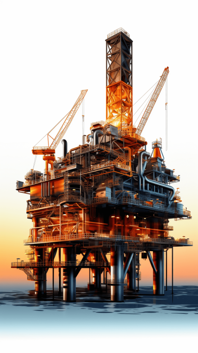 A realistic oil platform, white background, bright colors, hyperrealistic illustrations, digital art techniques, light and shadow effects, high resolution, high detail, high quality, high definition, high clarity, high renderings, high details, octane rendering, super realism.